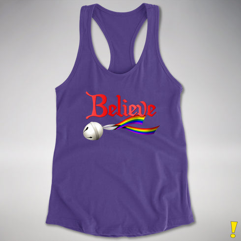 Believe Progress Pride LGBTQ Jingle Bell Racerback Tank - Purple
